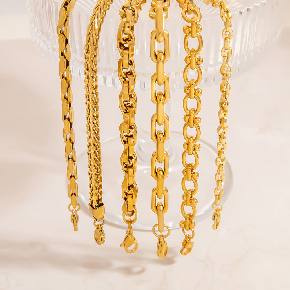 Stainless Steel Plain Chain Niche Versatile High-End Jewelry Cuban Chain DIY 18K Gold Color-Preserving Bracelet For Women