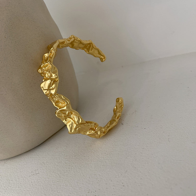 Korean Version Of Light Luxury Exaggerated Bracelet For Women Retro Fashion Heavy Industry Geometric Irregular Hip Hop Concave And Convex Tin Foil Bracelet Jewelry