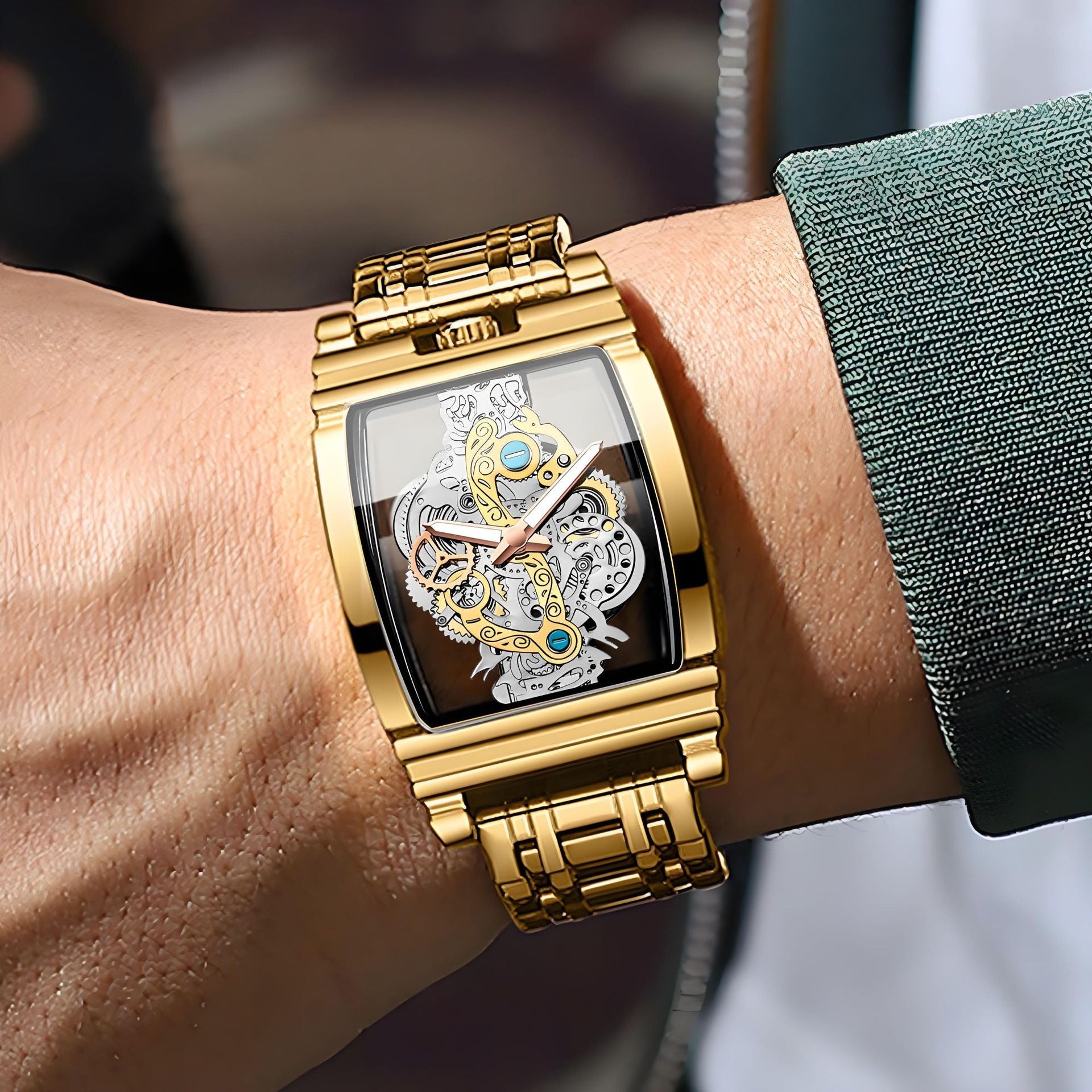 Fashion Wine Barrel Motorcycle Gear Strip Hollow Watch Tourbillon Leather Watch Men&#039;s Personalized Waterproof Luminous