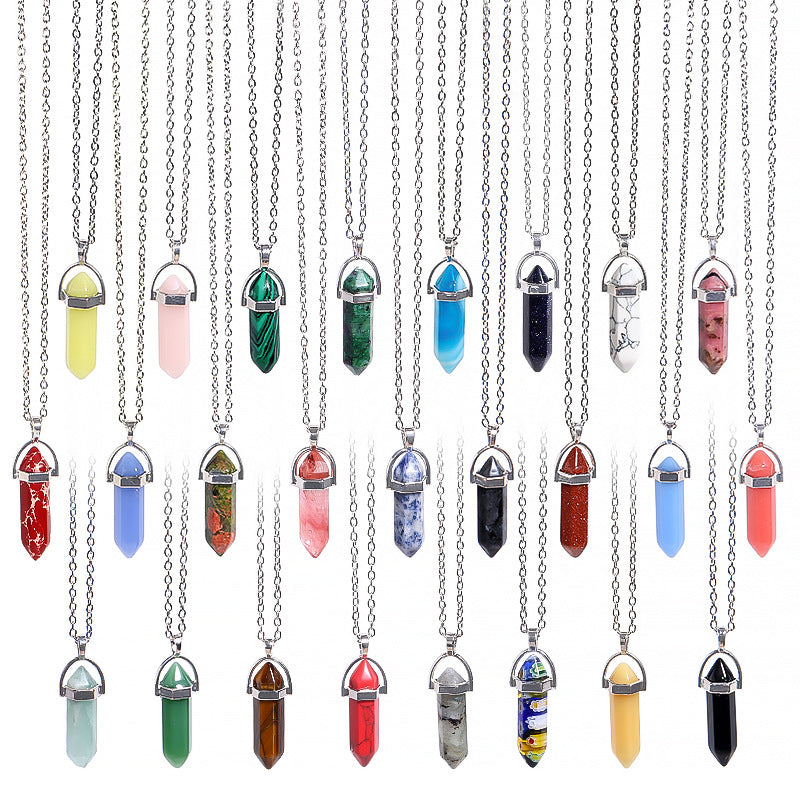 Natural Stone Crystal Lucky Hexagon Pendant Necklace Men And Women Fashion Couple Accessories