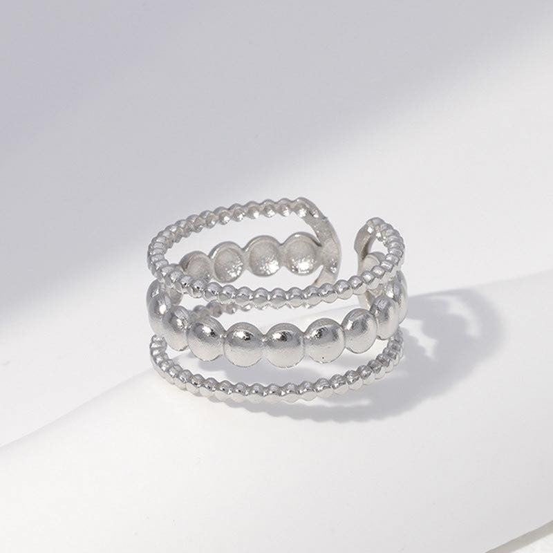 Fashion Stripe Solid Color Stainless Steel Open Ring – Hollow Out Adjustable Band for Women