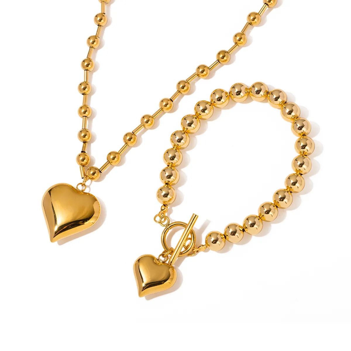 Heart Shape Jewelry Set – Simple & Classic Style 304 Stainless Steel Plated Bracelet & Necklace set for Women