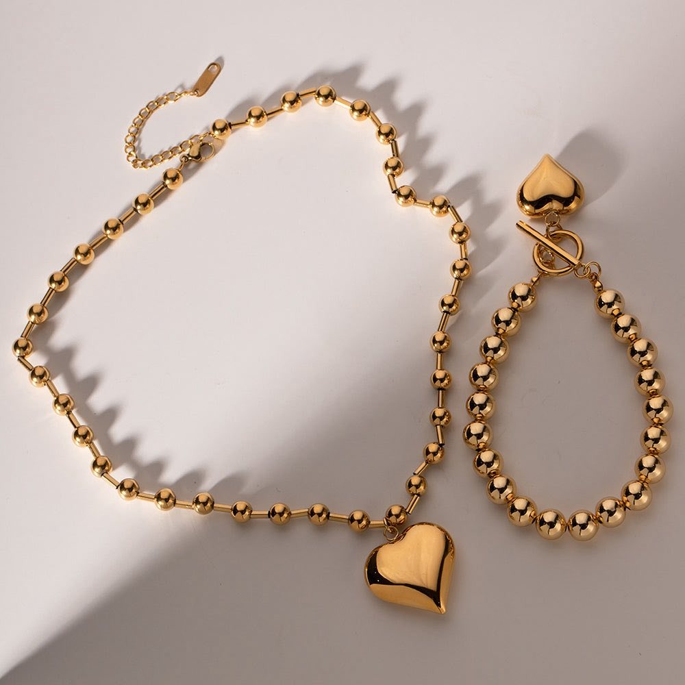 Heart Shape Jewelry Set – Simple & Classic Style 304 Stainless Steel Plated Bracelet & Necklace set for Women