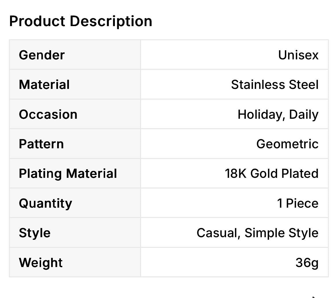 Stainless Steel 18K Gold Plated Geometric Bracelet – Casual Simple Style Jewelry for Women & Men