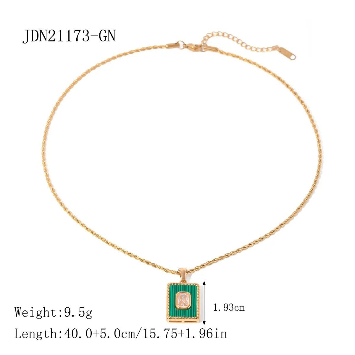 18K Gold Plated Stainless Steel Malachite & Zircon Pendant Necklace – IG Style Square Inlay Chain for Men & Women
