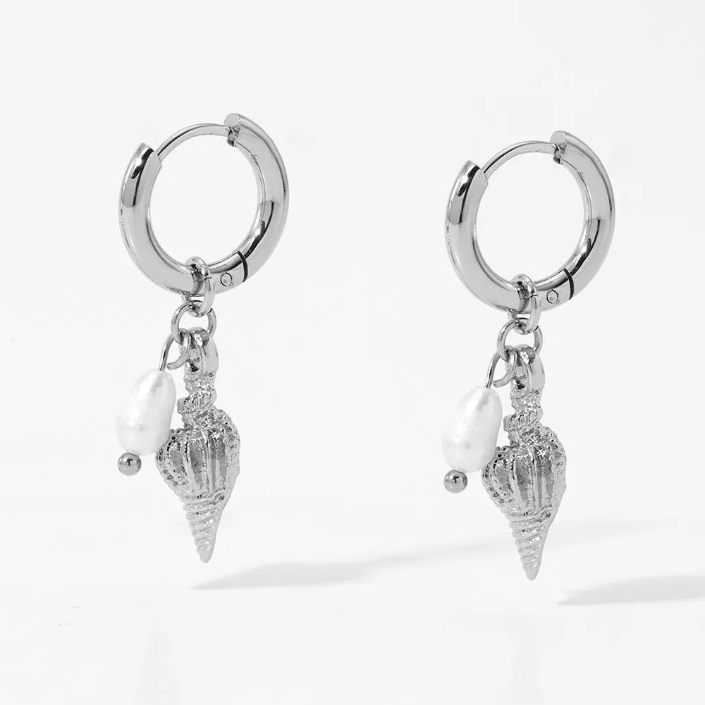 Marine Style Beach Starfish Conch Shell Drop Earrings – 304 Stainless Steel