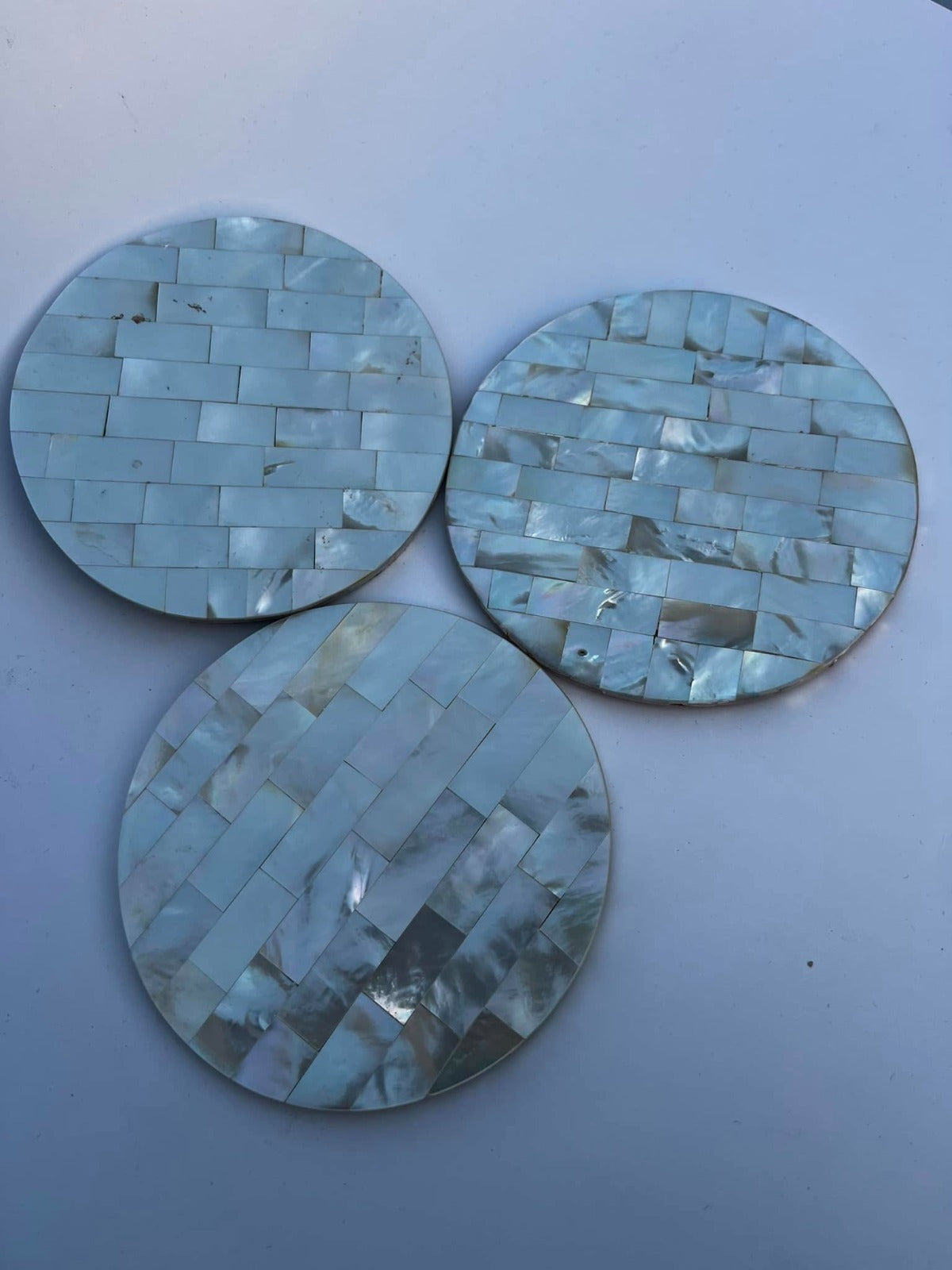 Non-Slip Handmade Mother of Pearl Coaster - 10cm Decorative Drink Coasters for Home & Kitchen Décor
