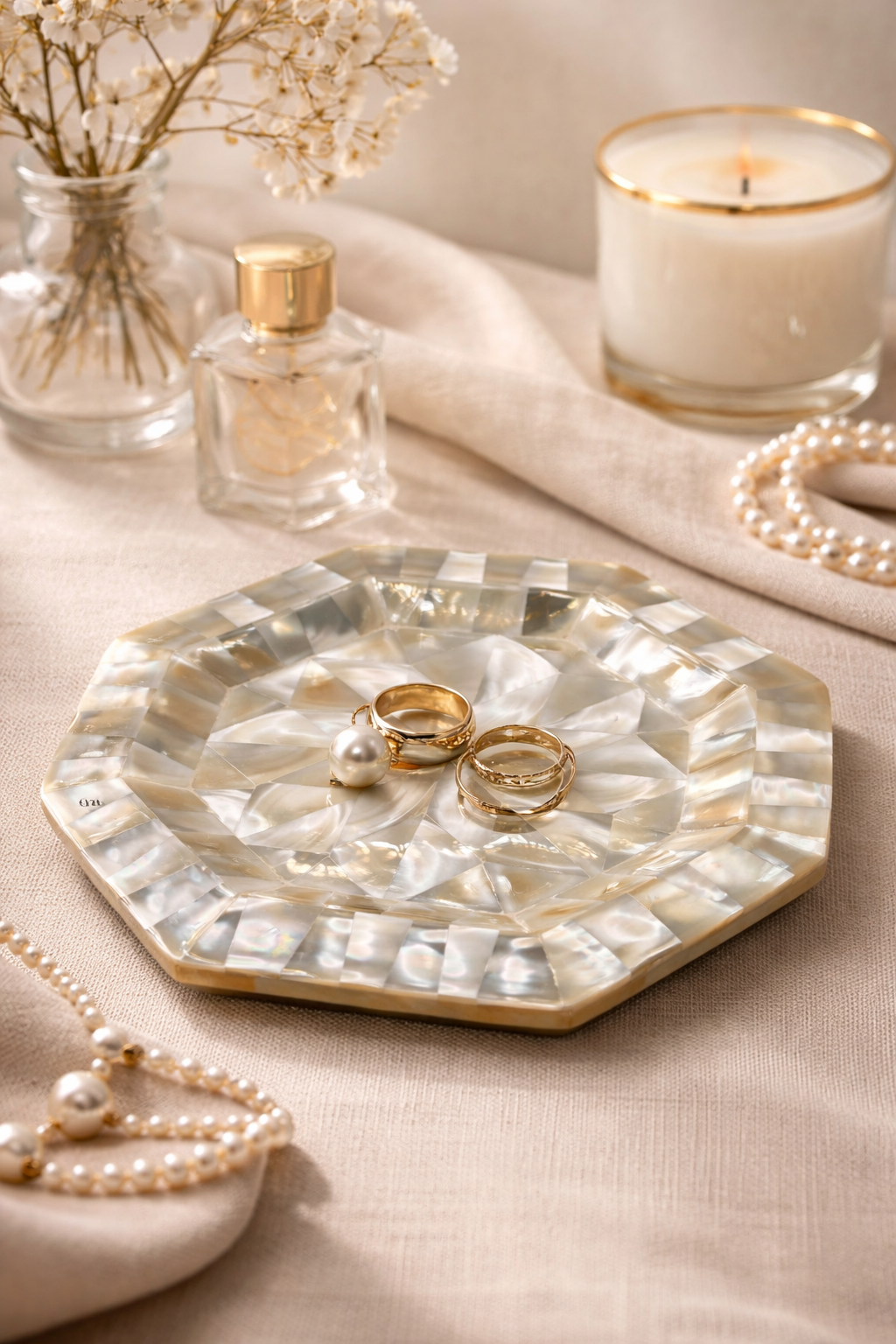 Natural Mother of Pearl Dish Octagon 16cm Jewellery Trinket Decorative Plate