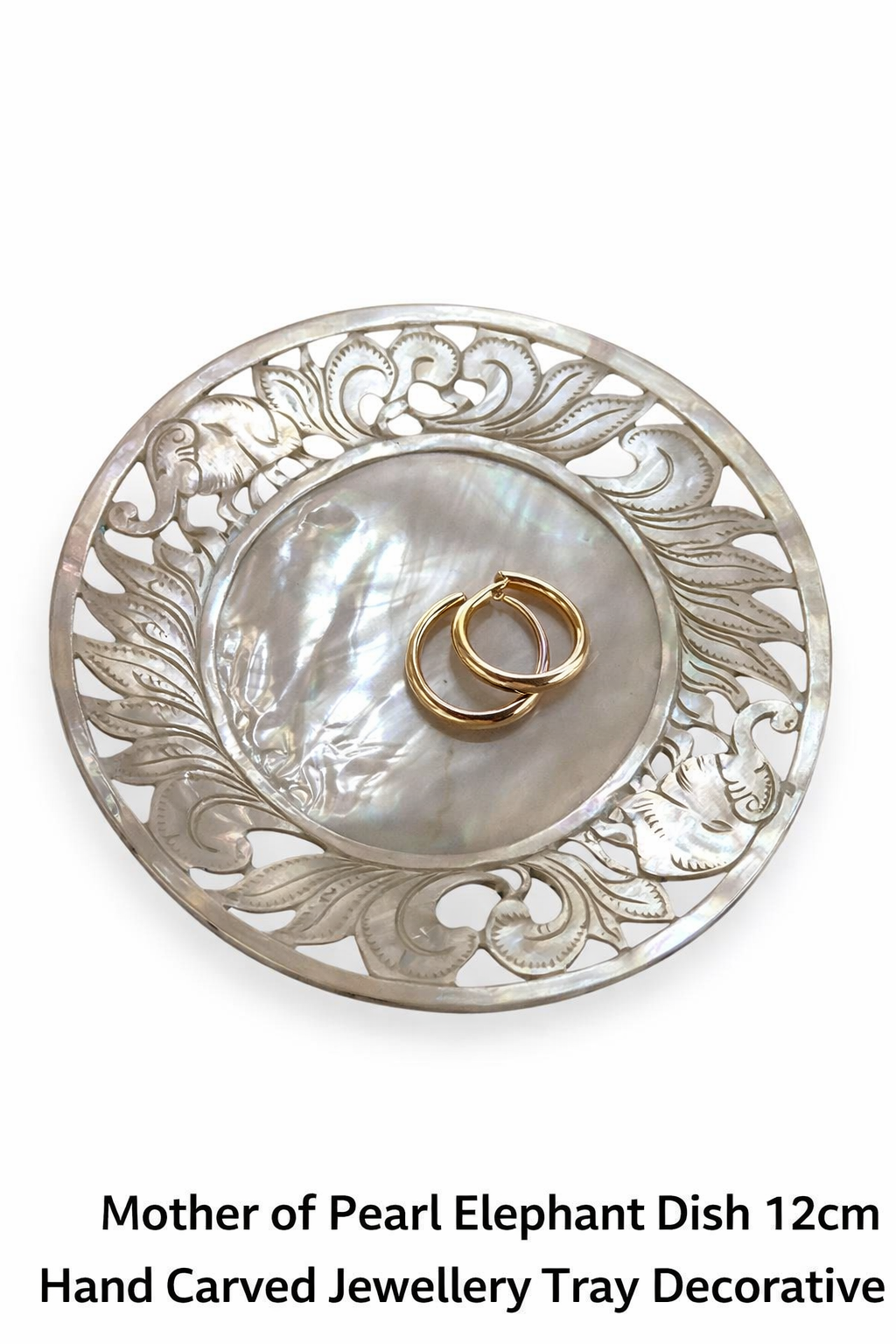 Mother of Pearl Elephant Dish 12cm Hand Carved Jewellery Tray Decorative Shell