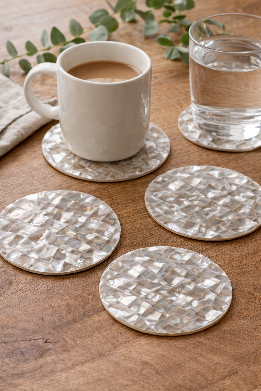 Handmade Mother of Pearl Coasters Set of 4 Round Shell Drink Mats Table Protectors