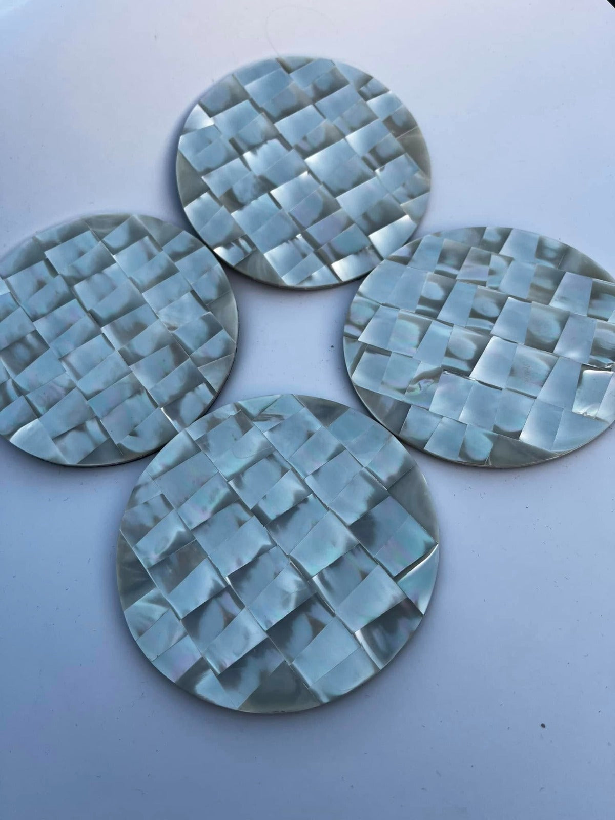Non-Slip Handmade Mother of Pearl Coaster - 10cm Decorative Drink Coasters for Home & Kitchen Décor