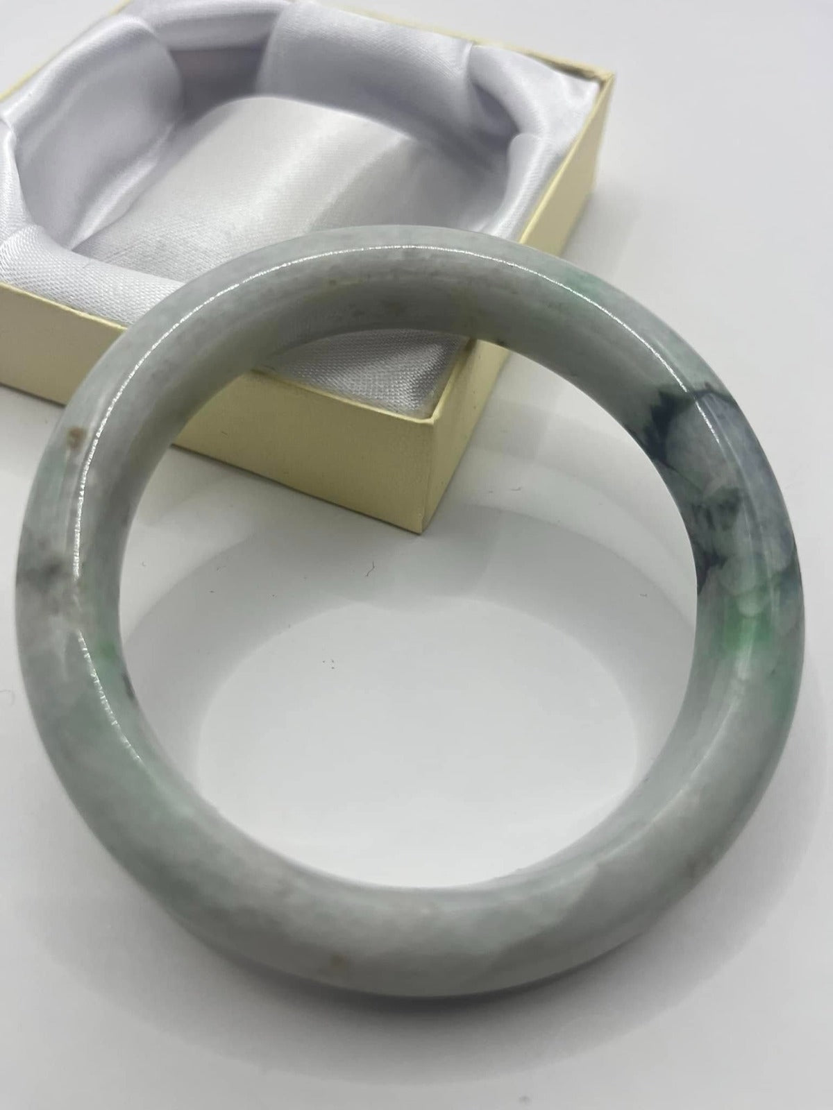Hand-Carved Burmese Jadeite Jade Bangle – Forest Green, Emerald, and Milky White | Authentic Grade A Jade Bracelet
