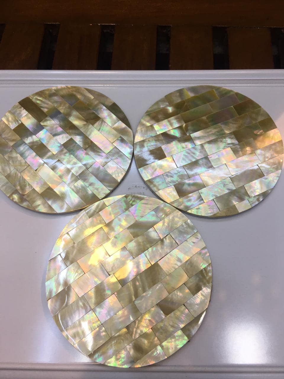 Handmade Mother of Pearl Non-Slip Round shape Coasters - Set of 4 11 cm
