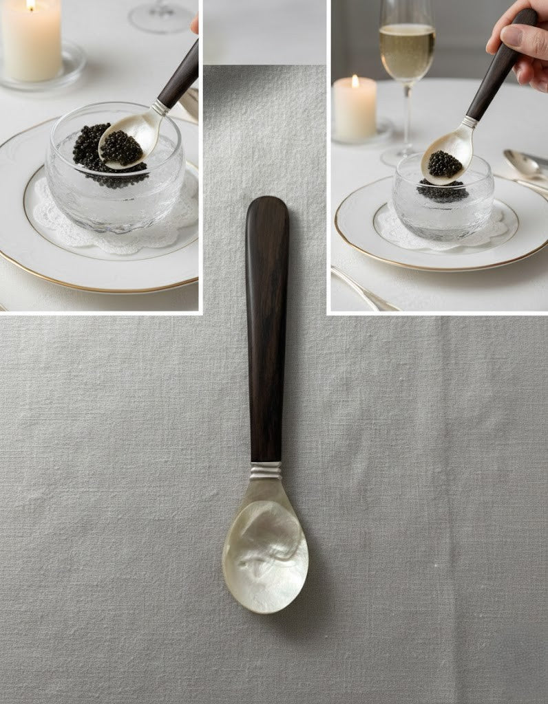 Handmade Carved Mother of Pearl Spoon 15cm – Luxury Fish Handle Tableware