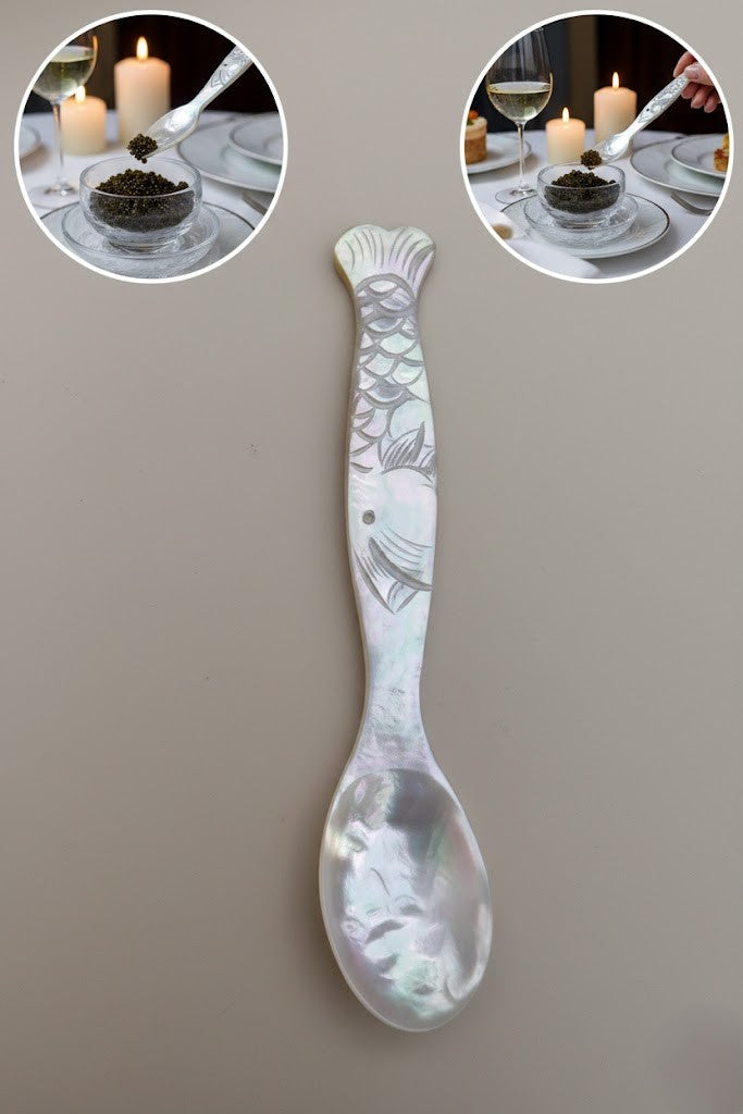 Mother of Pearl Spoon & Fork Set 10cm Fish Design Shell Decorative Gift