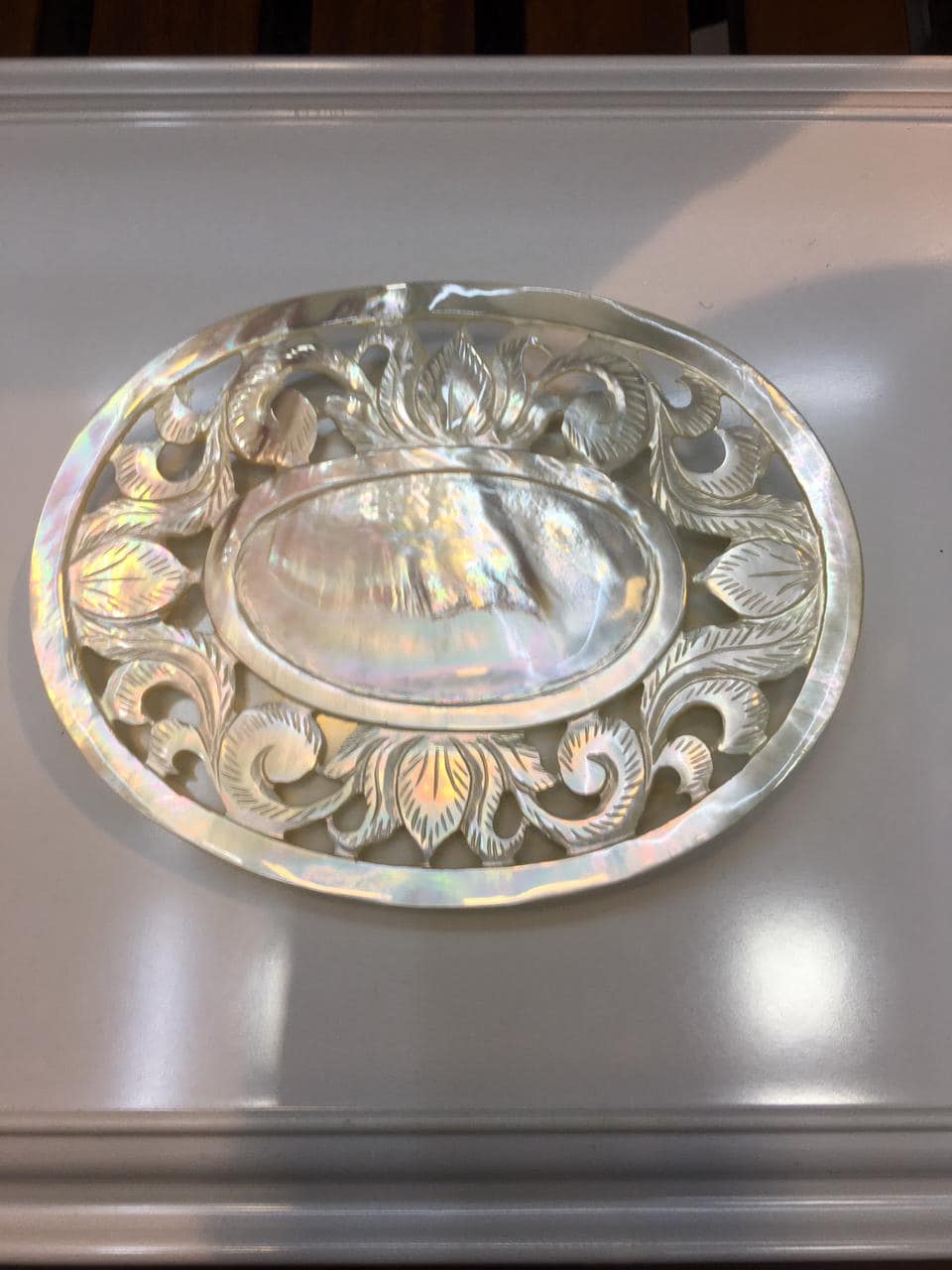 Hand-Carved Mother of Pearl Floral Decorative Dish 14 cm