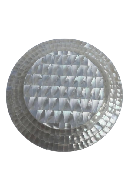 Handcrafted Mother of Pearl Small Round Plate, 19 cm – Double-Sided Decorative Plate with Pearl Top & Bottom”