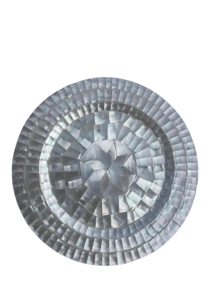 Handcrafted Mother of Pearl Small Round Plate, 19 cm – Double-Sided Decorative Plate with Pearl Top & Bottom”