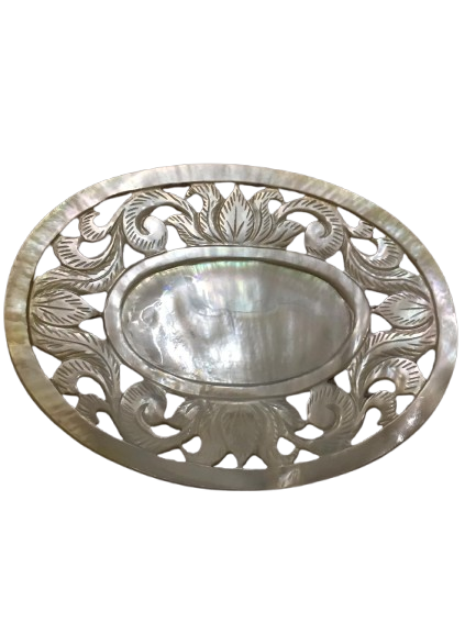 Luxury Hand Carved Mother of Pearl Floral Dish 12cm Jewellery Tray Decorative Shell