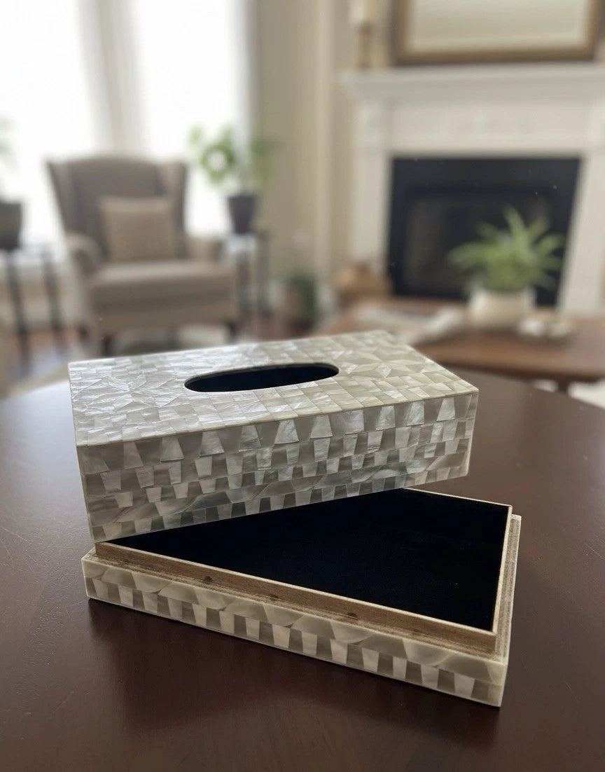 Tissue Box Cover Holder Napkin Paper Dispenser Storage Case made with oyster shell