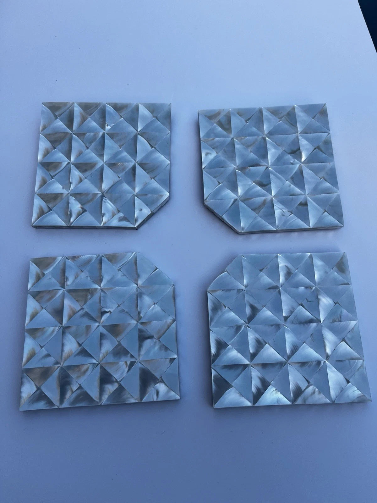 Luxury Thick Mother of Pearl Coasters Set of 4 Non Slip Square Corner Cut 10cm Premium