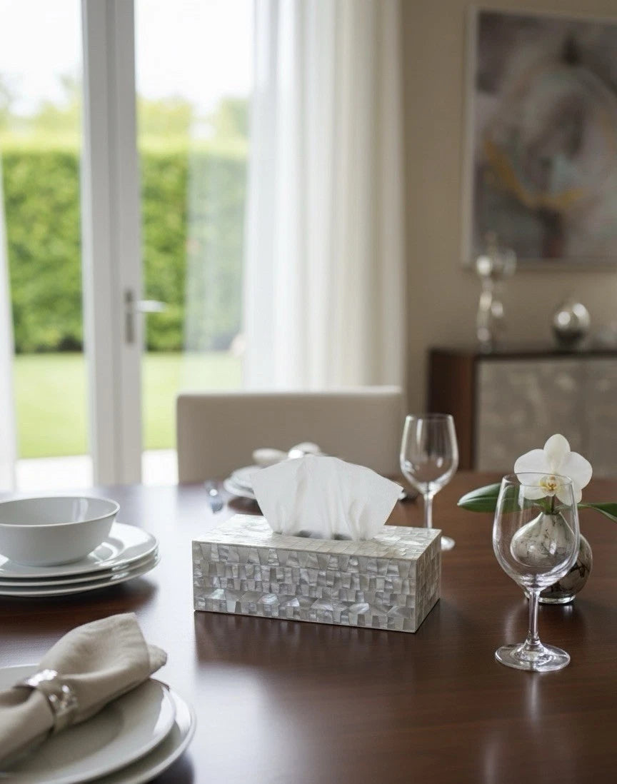 Tissue Box Cover Holder Napkin Paper Dispenser Storage Case made with oyster shell