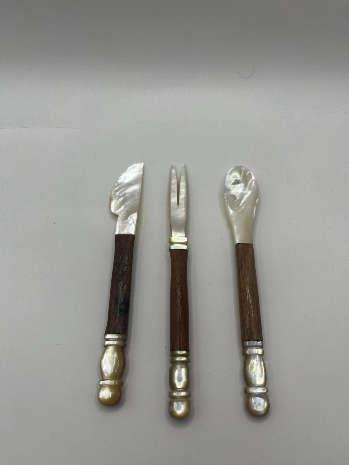 Eco Friendly Mother of Pearl & Wooden Flatware Handmade Spoon, Fork& Knife 11cm