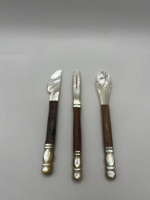Eco Friendly Mother of Pearl & Wooden Flatware Handmade Spoon, Fork& Knife 11cm