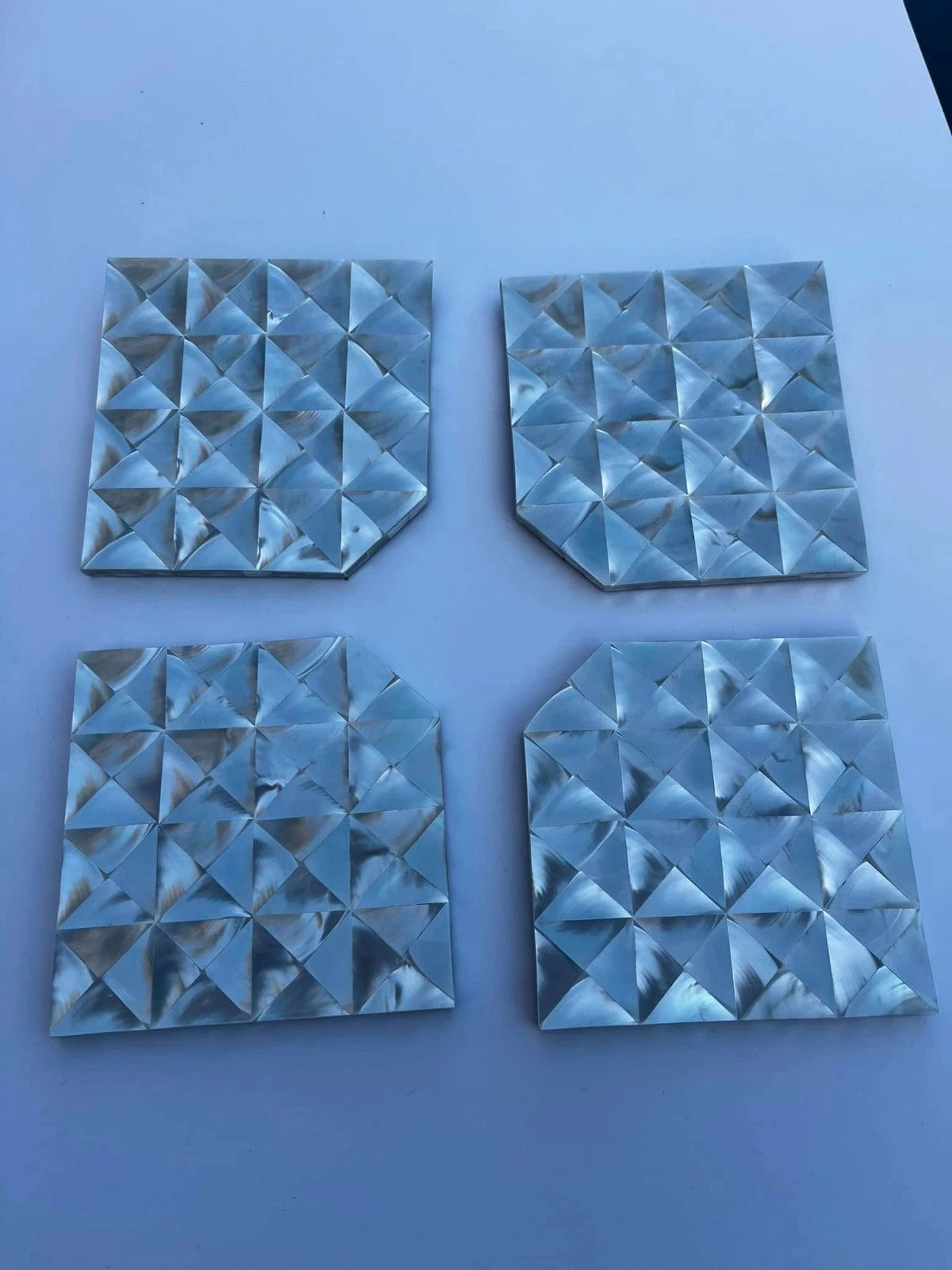 Luxury Thick Mother of Pearl Coasters Set of 4 Non Slip Square Corner Cut 10cm Premium
