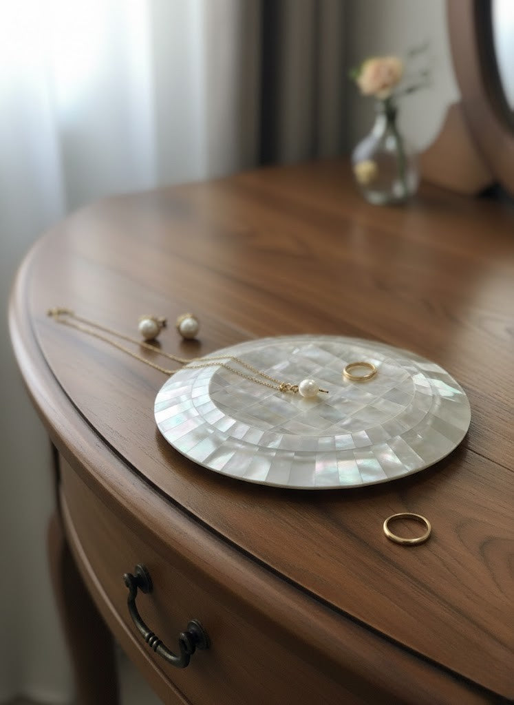 Handmade Mother of Pearl Floral Plate Luxury Decorative Trinket Holder Jewelry