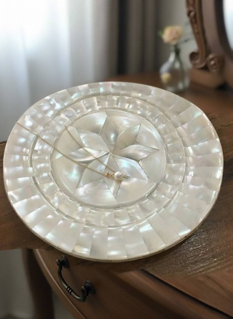 Handmade Mother of Pearl Floral Plate Luxury Decorative Trinket Holder Jewelry