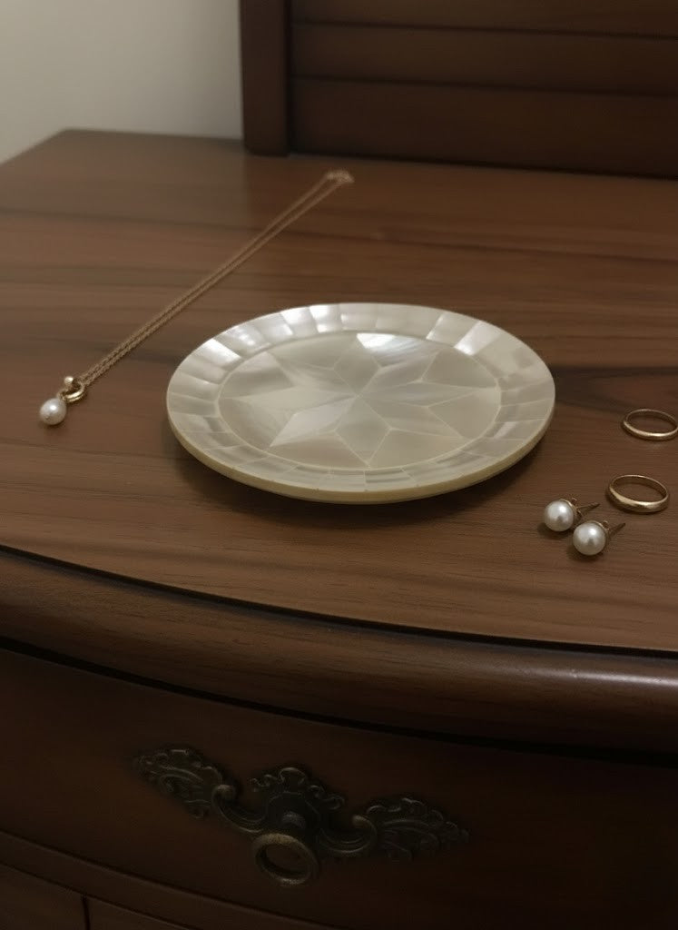 Handmade Mother of Pearl Floral Plate Luxury Decorative Trinket Holder Jewelry