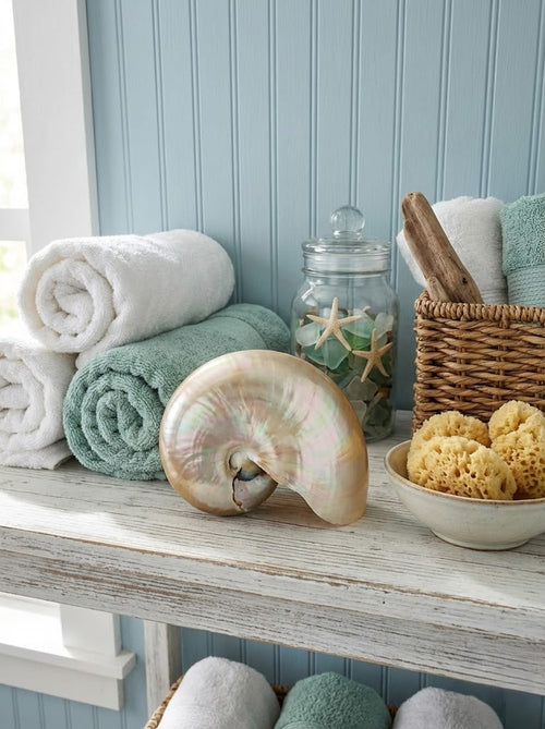 Hand Polished Natural Shell Pyramid Ornament Coastal Decor Gift